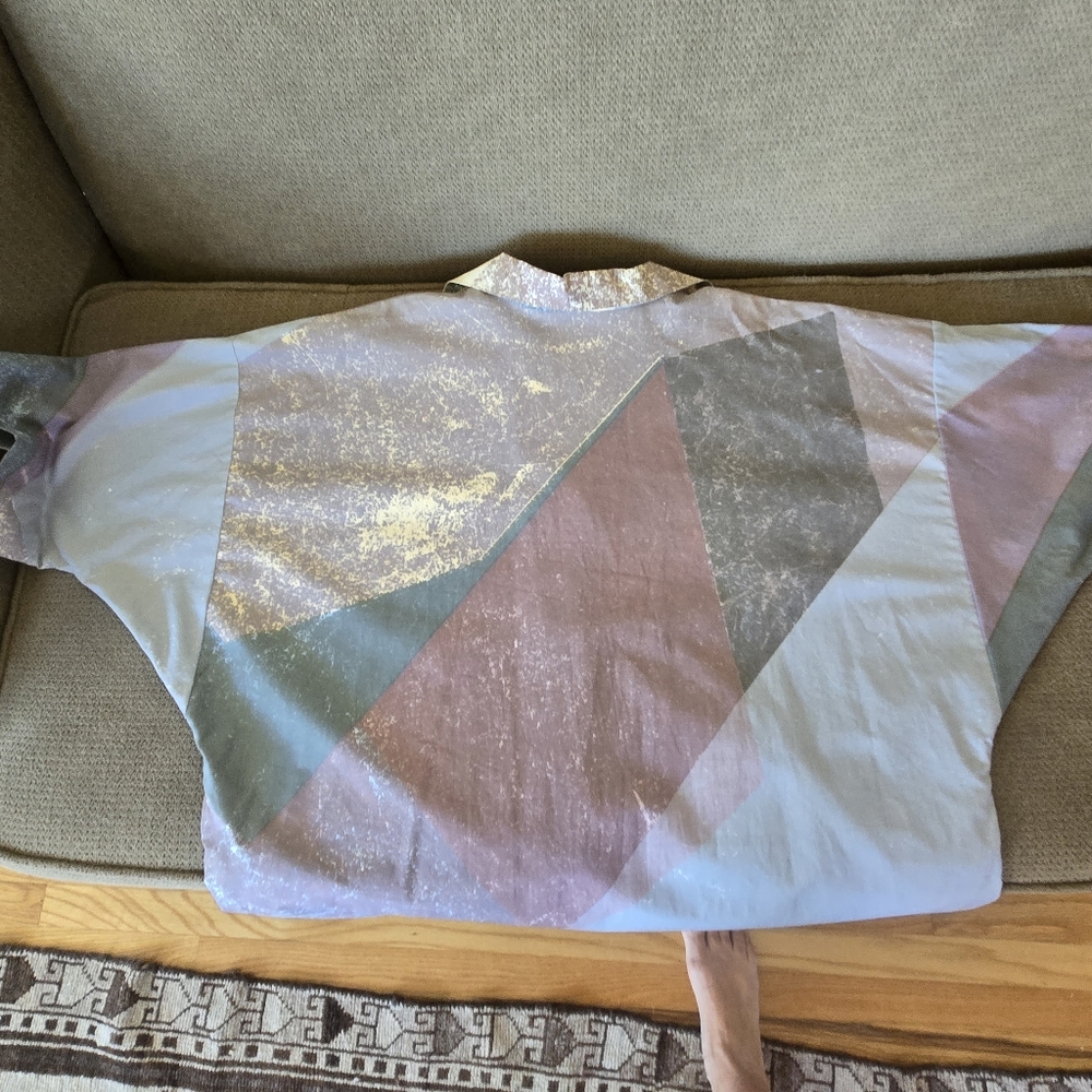 Vintage Marimekko Lavender, Green Cream Abstract Print Cotton Oversized XL - Picture 7 of 7